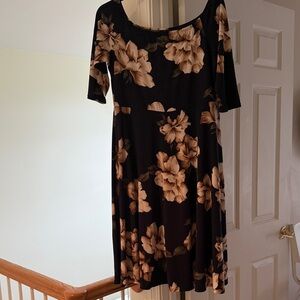 Soprano Navy  Dress with Brown/Tan Floral Design Brand new.  Never worn.